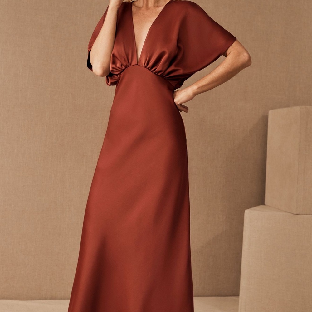 BHLDN “cinnamon” Flutter Sleeve Maxi Gown